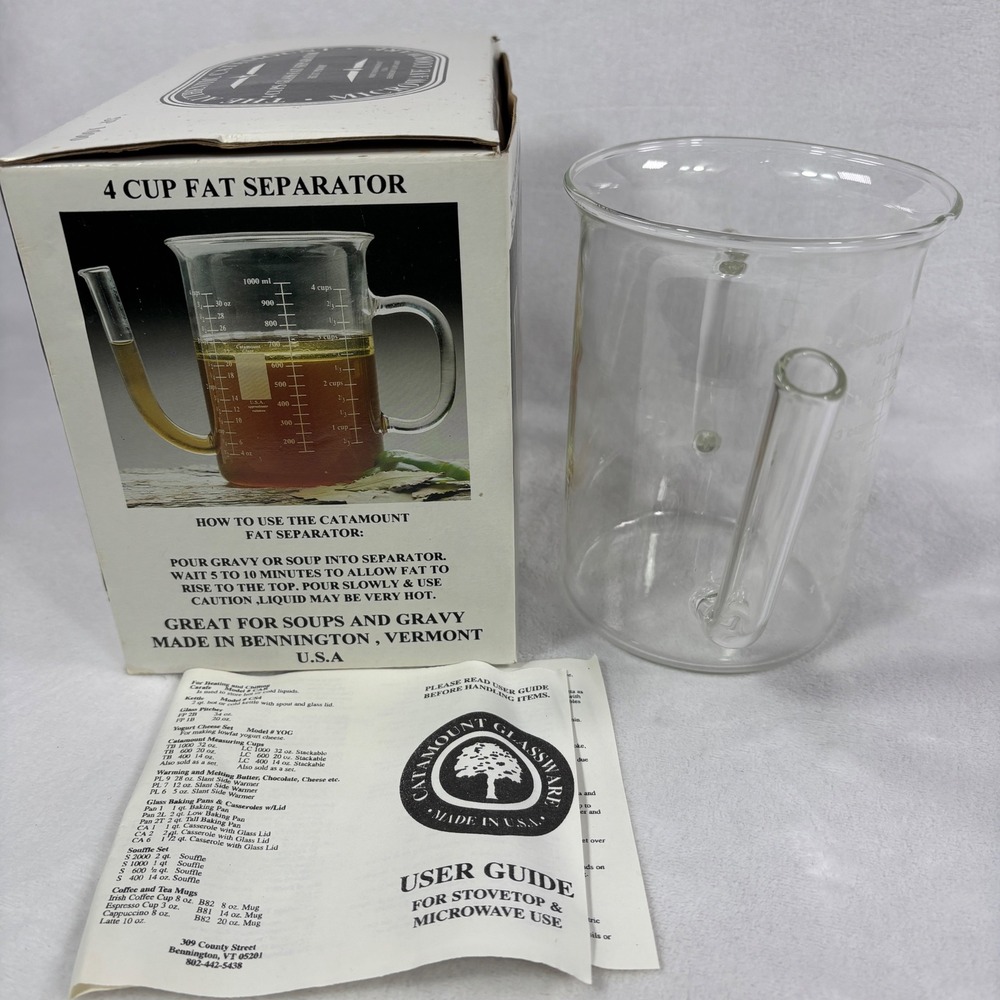 Catamount Glassware 4 Cup Glass Fat Separator Made in USA Heatproof Clear